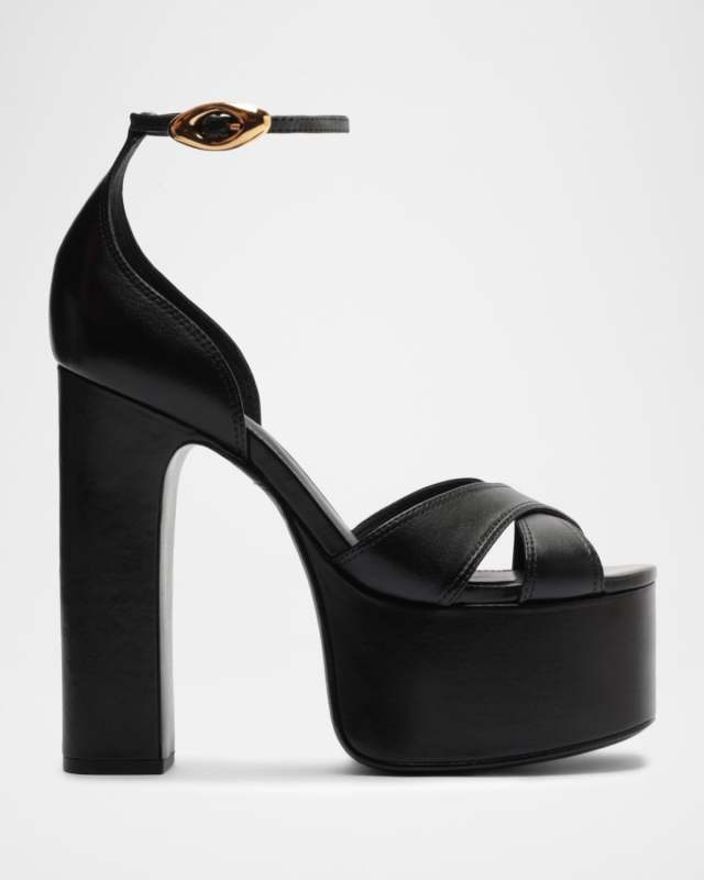 Jolen Leather Crisscross Ankle-Strap Platform Sandals